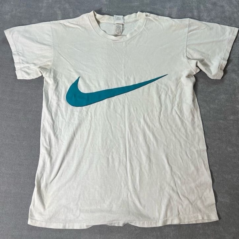 Nike Mens XL Vintage Swoosh T Shirt White Teal USA Single‎ Stitch 90s Graphic